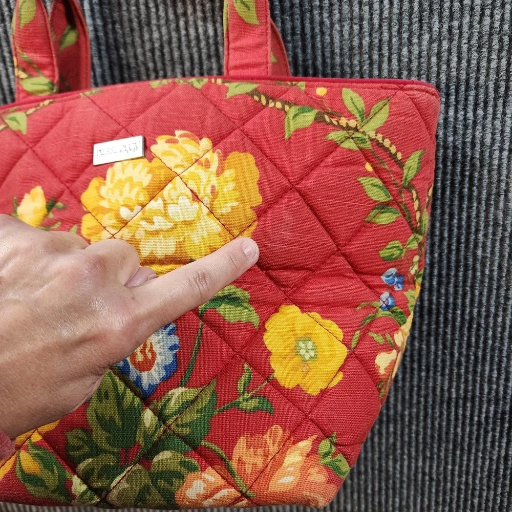 Pierre Deux Handbag Womens Medium Red Floral Quilted Cotton French Country Purse